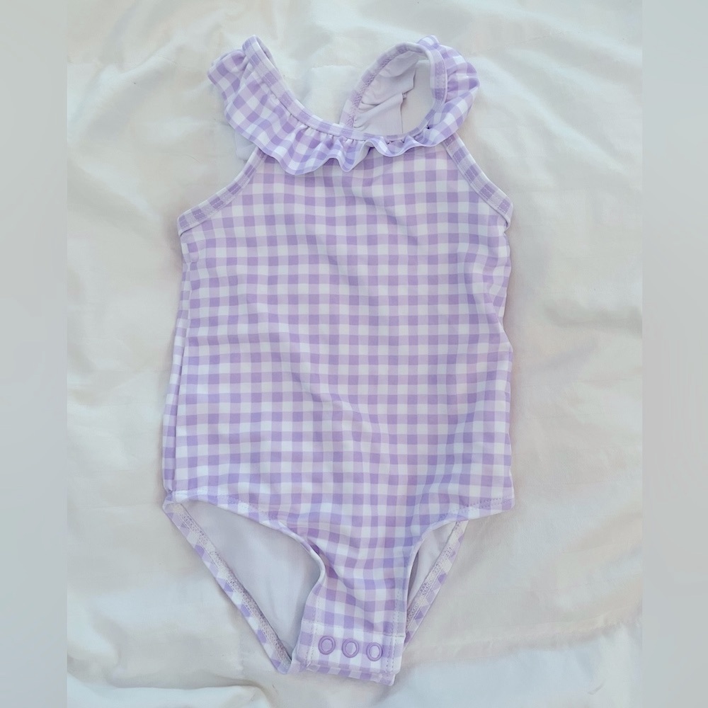 💜 Purple plaid girl Baby swimsuit 12m